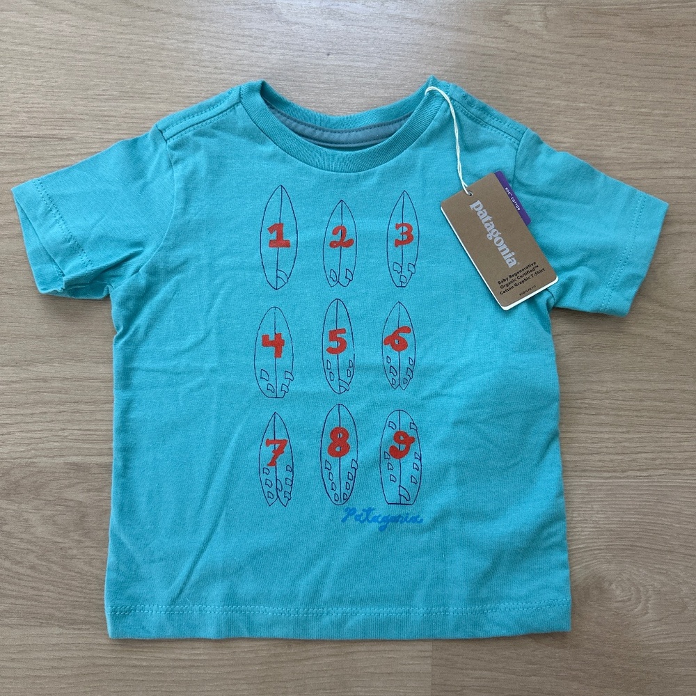 Patagonia Baby Organic T-shirt- Iggy Blue/Surfboard- 3-6 Mo- NWT